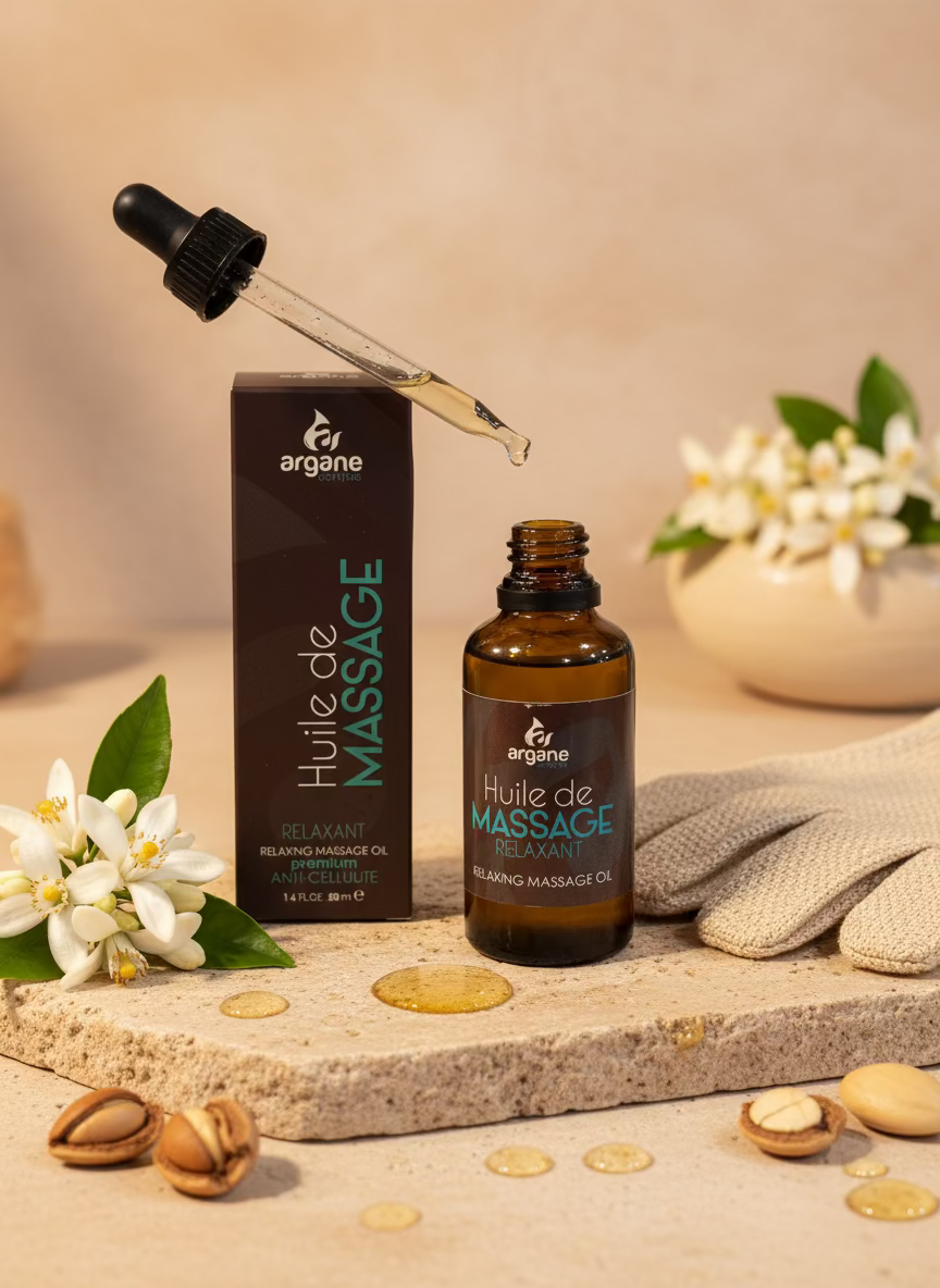Huile de Massage aux Huiles Essentielles 100 % Naturelle & Nourrissante – Maison Atlas